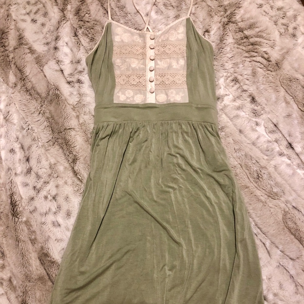 Anthropology green spaghetti strapped dress.